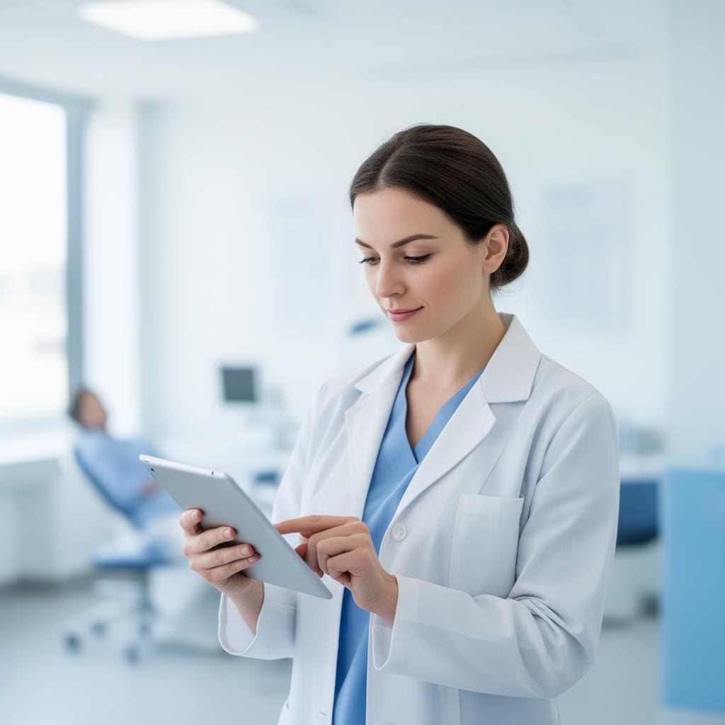 Doctor using an EMR on a tablet