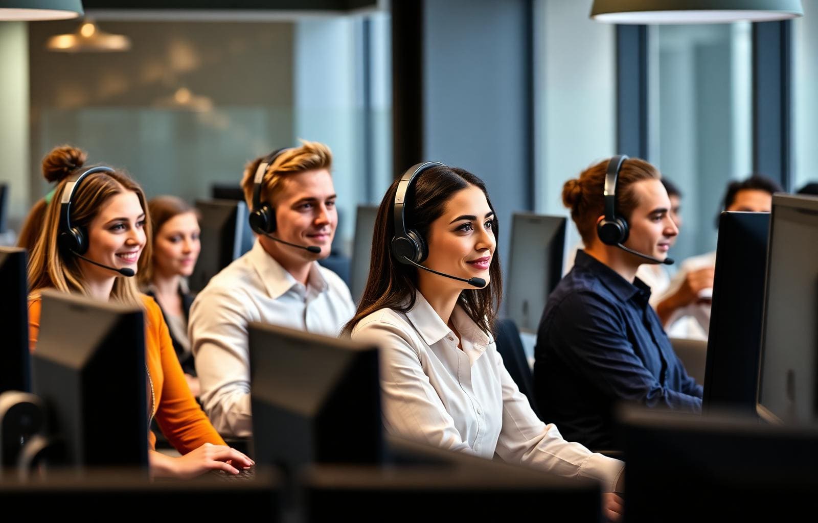 IT helpdesk team at multi-monitor workstations